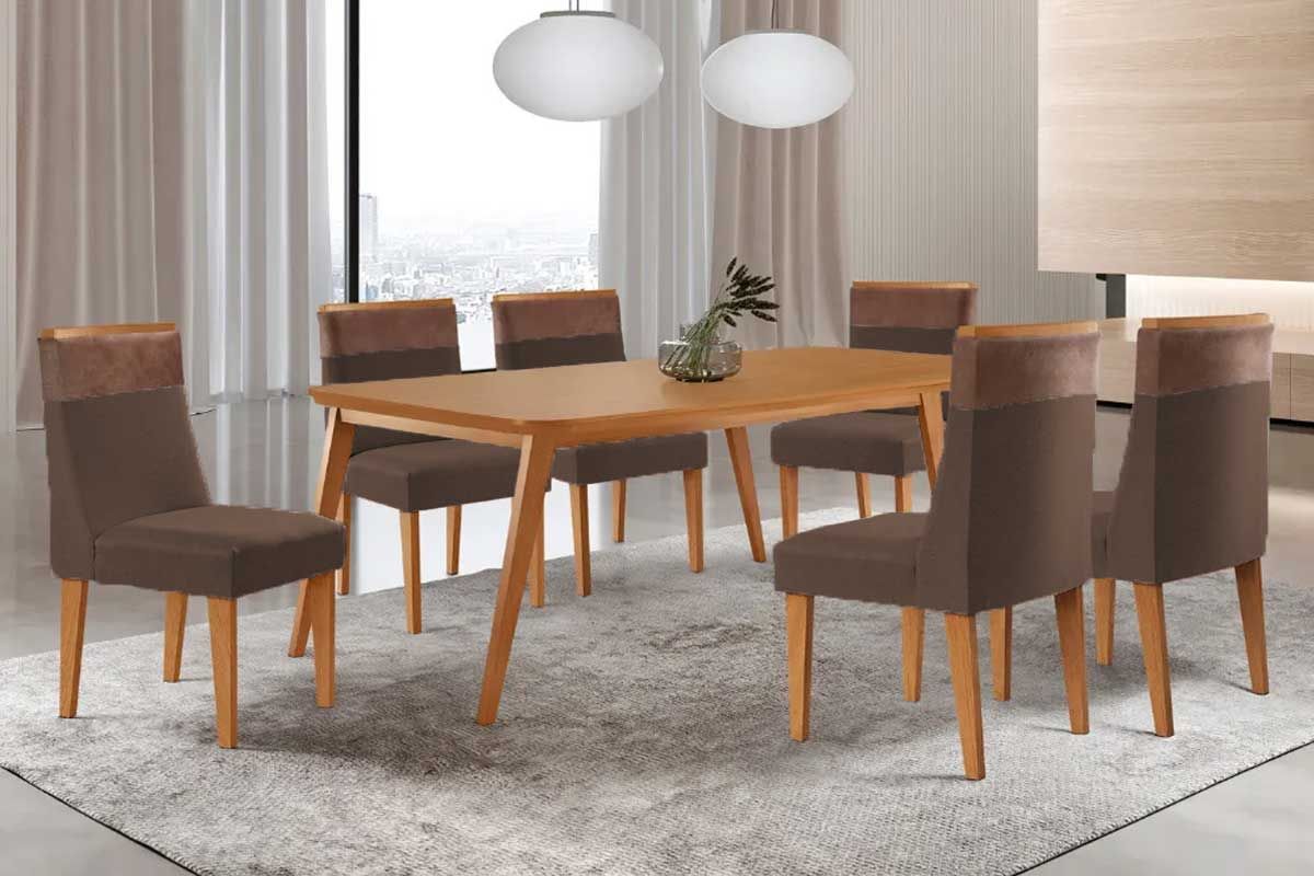 Sala Jantar Mesa Havana Curvo 180cm + 6 Cadeiras Jaspe - Rufato