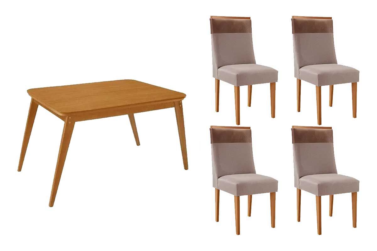 Sala Jantar Mesa Havana Curvo 120cm + 4 Cadeiras Jaspe - Rufato