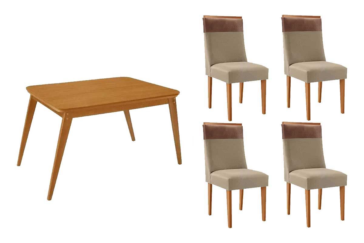 Sala Jantar Mesa Havana Curvo 120cm + 4 Cadeiras Jaspe - Rufato