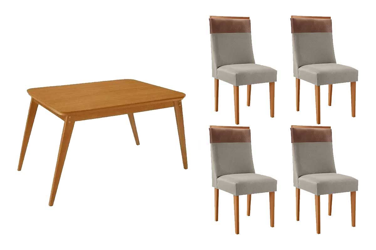 Sala Jantar Mesa Havana Curvo 120cm + 4 Cadeiras Jaspe - Rufato