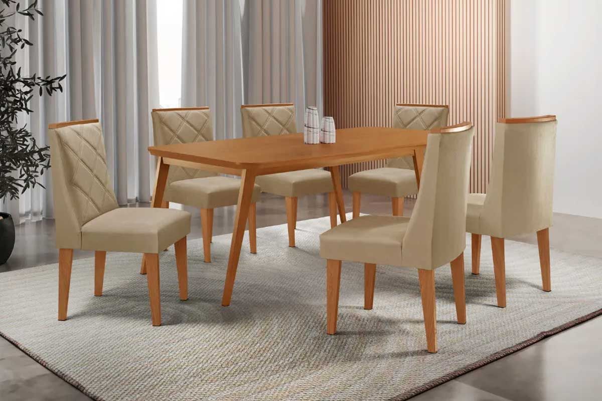 Sala Jantar Mesa Havana Curvo 180cm + 6 Cadeiras Pietá - Rufato