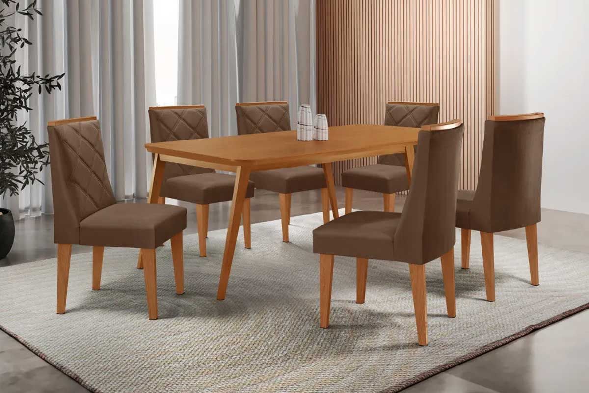 Sala Jantar Mesa Havana Curvo 180cm + 6 Cadeiras Pietá - Rufato