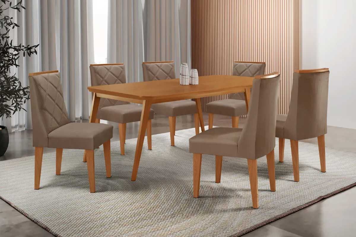 Sala Jantar Mesa Havana Curvo 180cm + 6 Cadeiras Pietá - Rufato