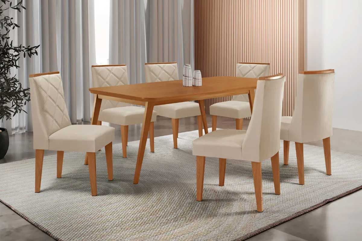 Sala Jantar Mesa Havana Curvo 180cm + 6 Cadeiras Pietá - Rufato