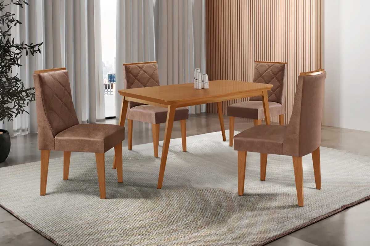 Sala Jantar Mesa Havana Curvo 120cm + 4 Cadeiras Pietá - Rufato