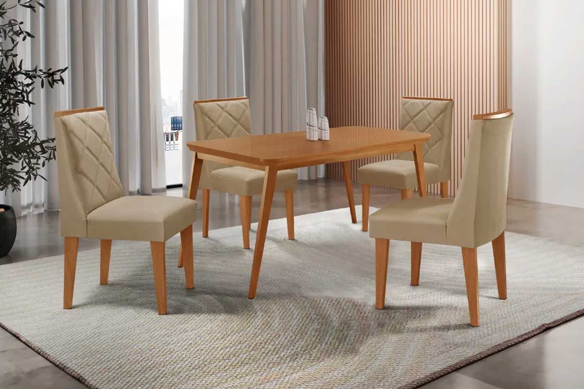 Sala Jantar Mesa Havana Curvo 120cm + 4 Cadeiras Pietá - Rufato