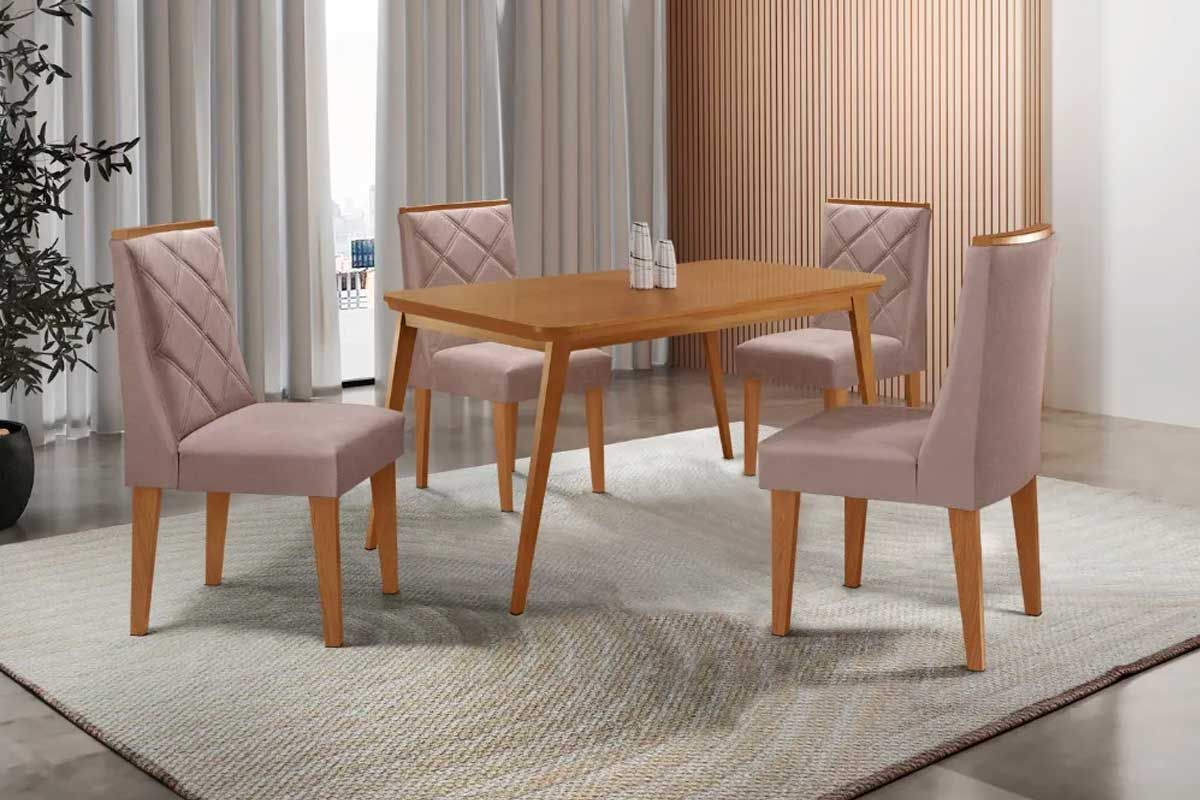 Sala Jantar Mesa Havana Curvo 120cm + 4 Cadeiras Pietá - Rufato