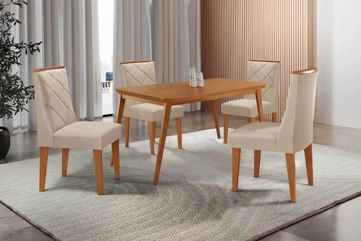 Sala Jantar Mesa Havana Curvo 120cm + 4 Cadeiras Pietá - Rufato