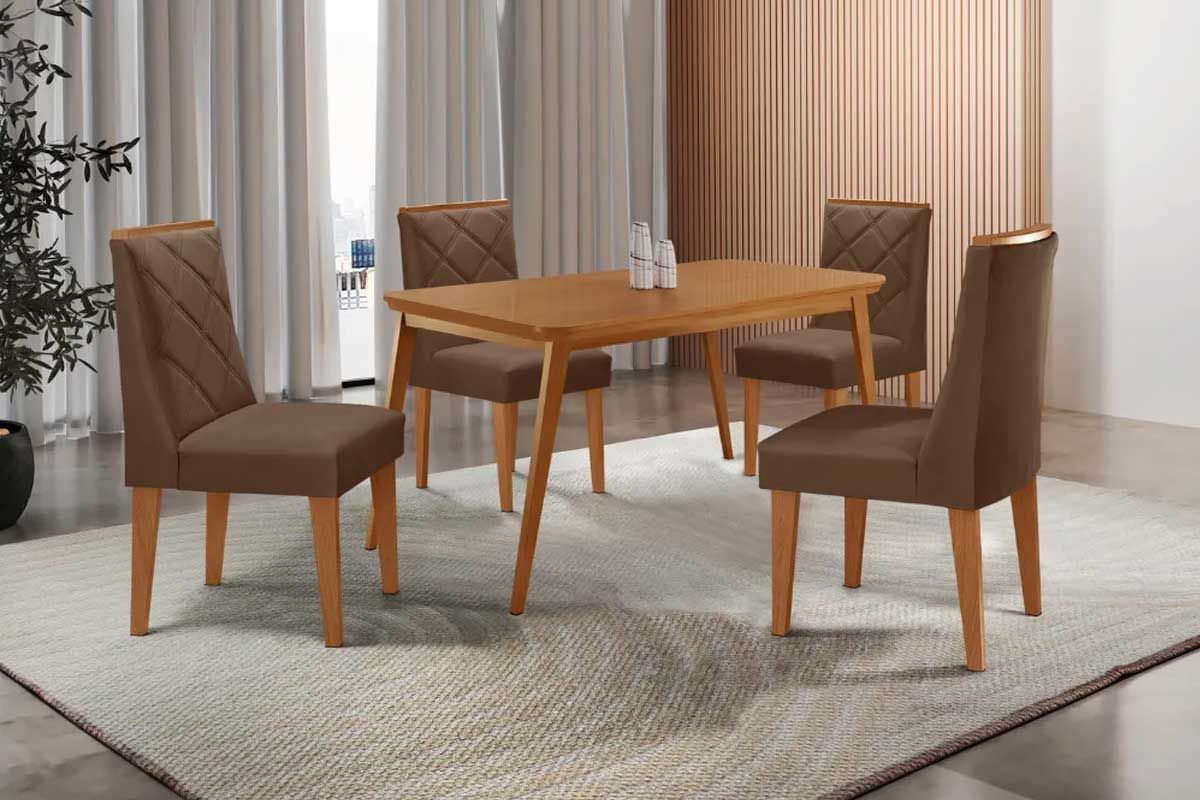 Sala Jantar Mesa Havana Curvo 120cm + 4 Cadeiras Pietá - Rufato