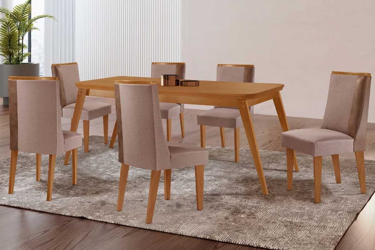 Sala Jantar Mesa Havana Curvo 180cm + 6 Cadeiras Tilia - Rufato
