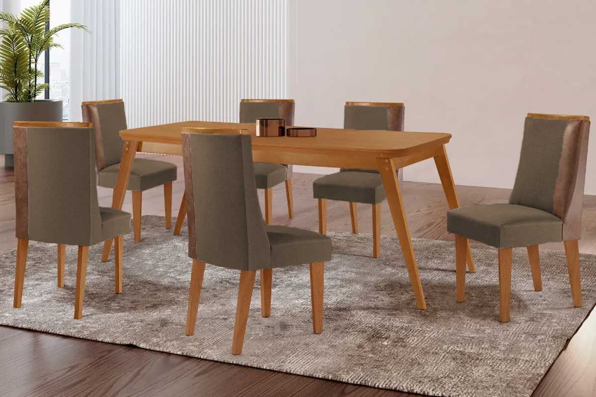 Sala Jantar Mesa Havana Curvo 180cm + 6 Cadeiras Tilia - Rufato
