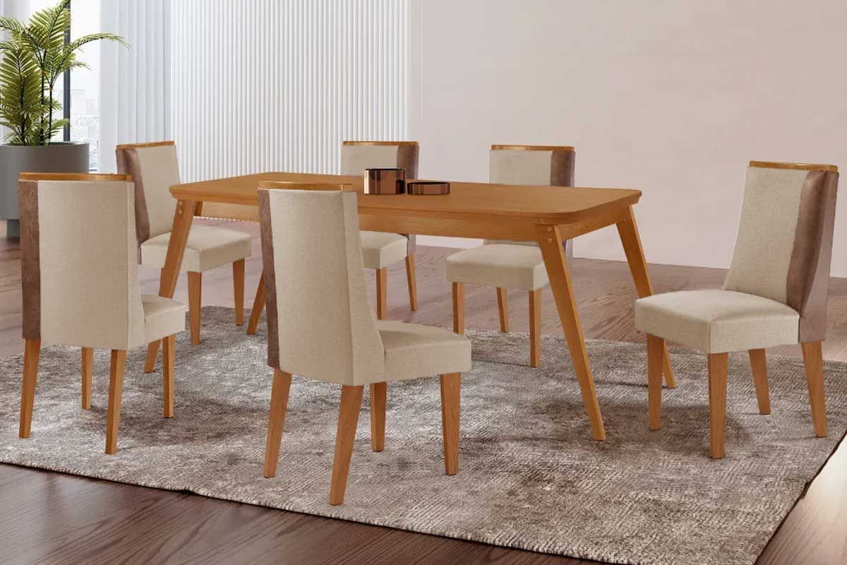 Sala Jantar Mesa Havana Curvo 180cm + 6 Cadeiras Tilia - Rufato