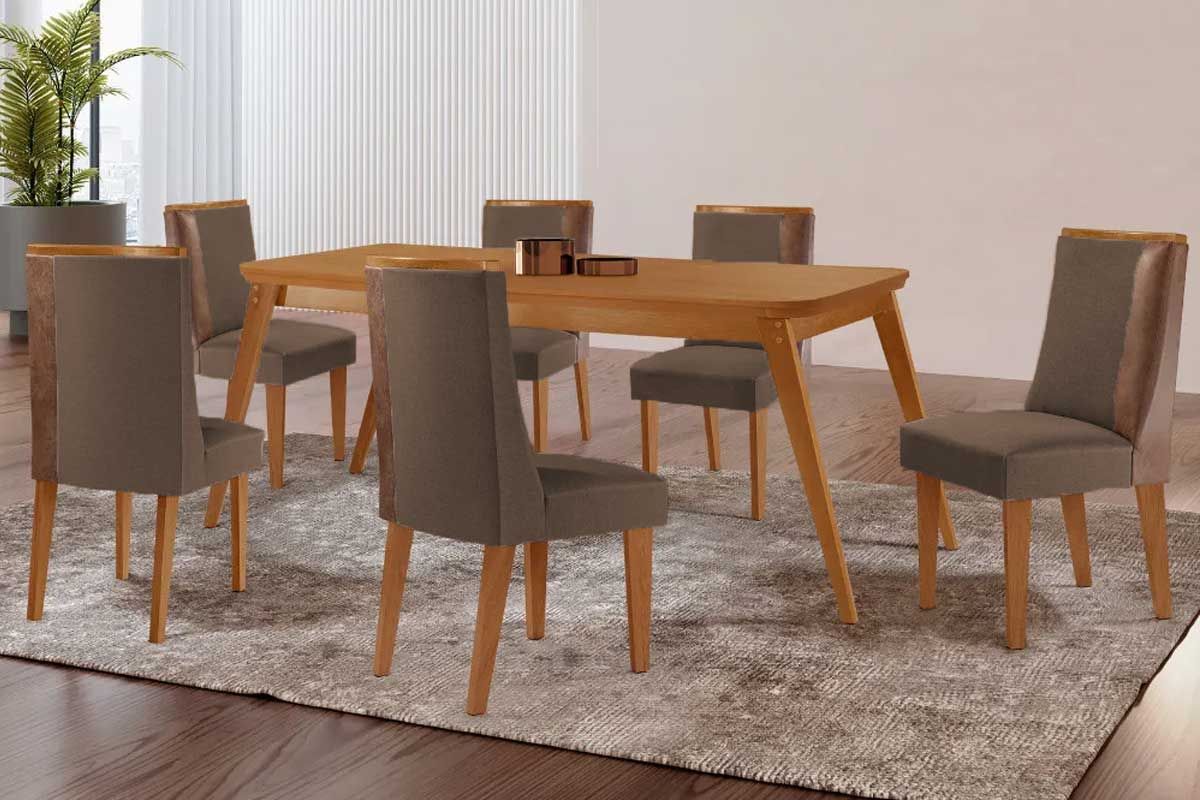 Sala Jantar Mesa Havana Curvo 180cm + 6 Cadeiras Tilia - Rufato
