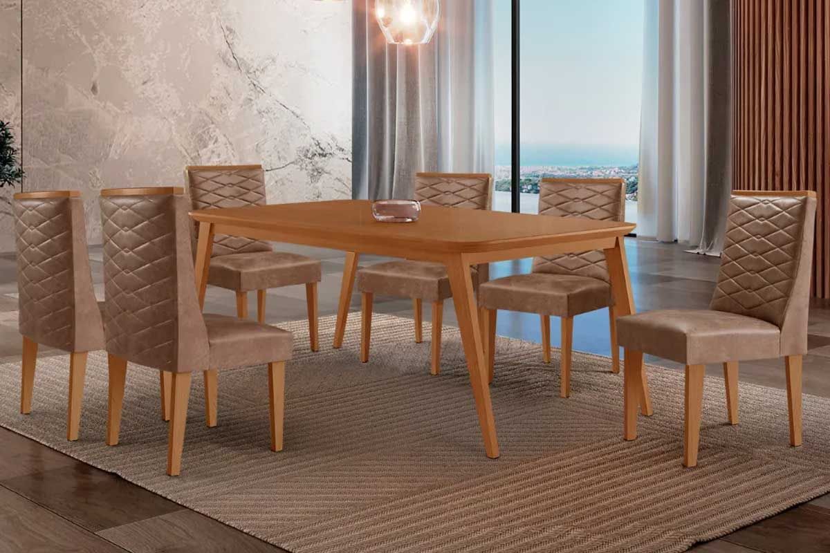 Sala Jantar Mesa Havana Curvo 180cm + 6 Cadeiras Dafne - Rufato
