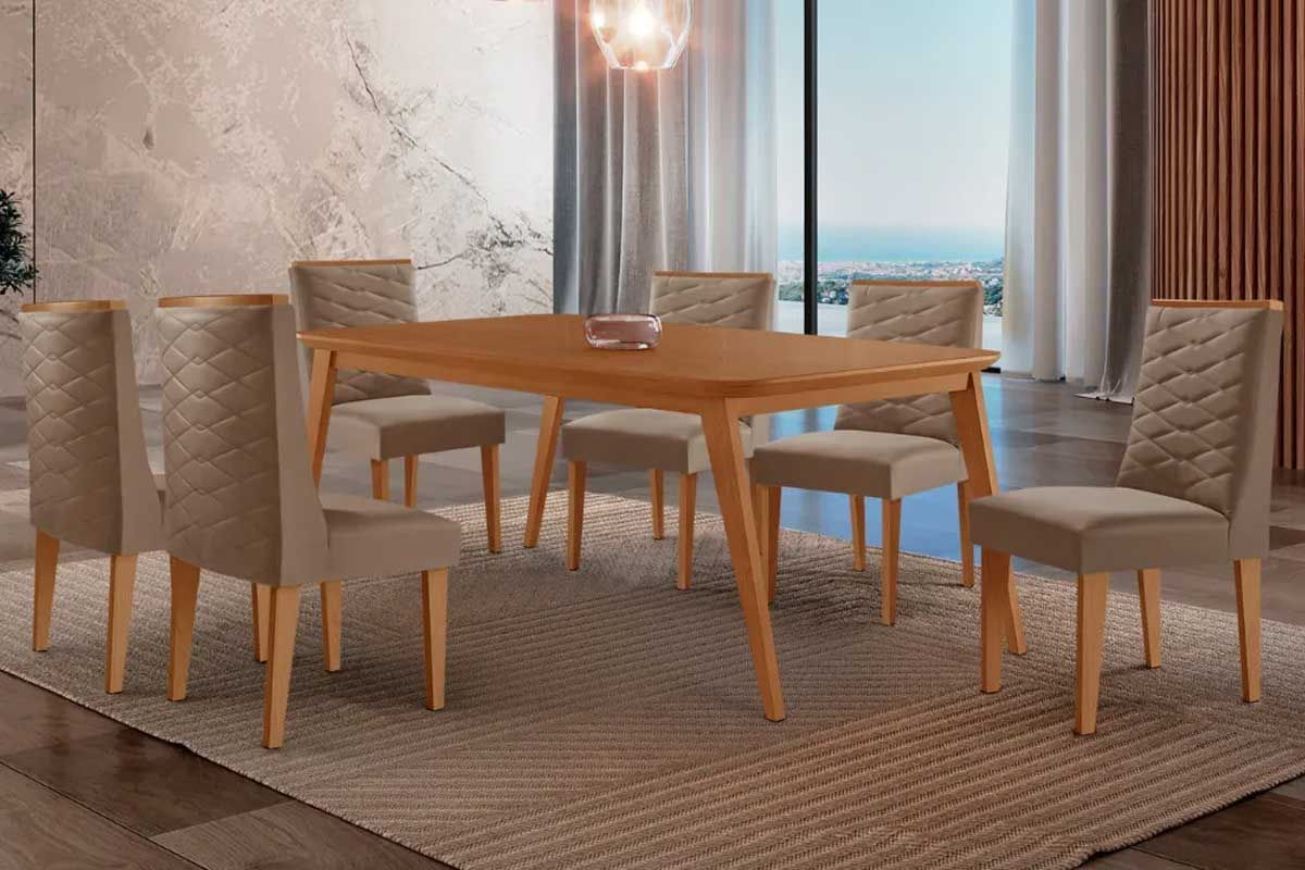 Sala Jantar Mesa Havana Curvo 180cm + 6 Cadeiras Dafne - Rufato