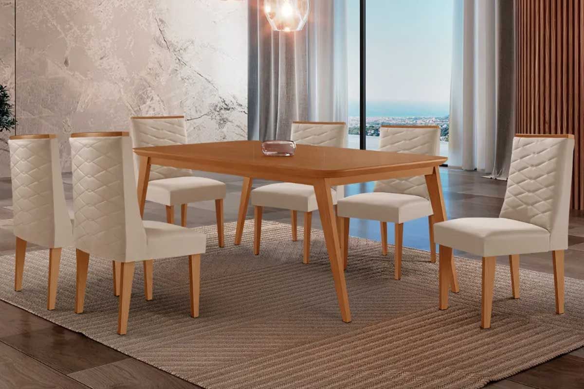 Sala Jantar Mesa Havana Curvo 180cm + 6 Cadeiras Dafne - Rufato
