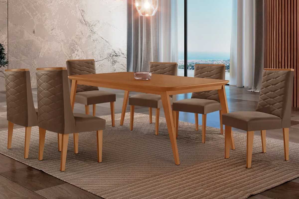 Sala Jantar Mesa Havana Curvo 180cm + 6 Cadeiras Dafne - Rufato