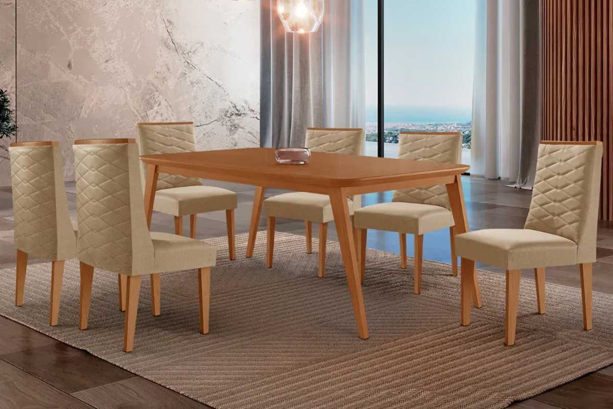 Sala Jantar Mesa Havana Curvo 180cm + 6 Cadeiras Dafne - Rufato