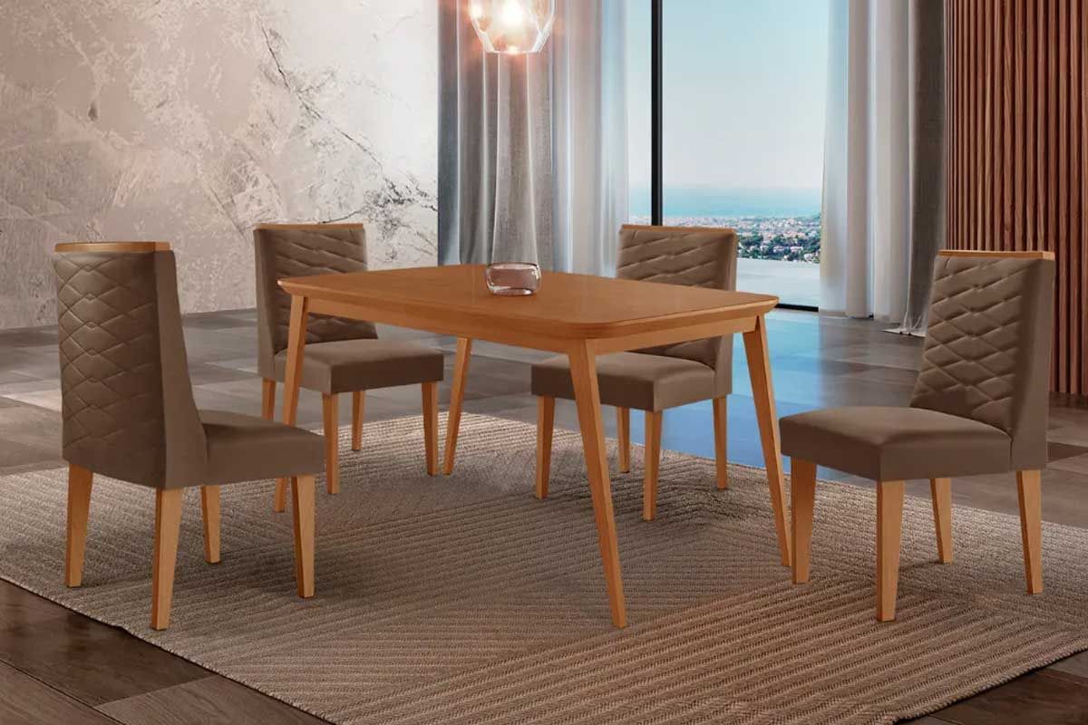 Sala Jantar Mesa Havana Curvo 120cm + 4 Cadeiras Dafne - Rufato