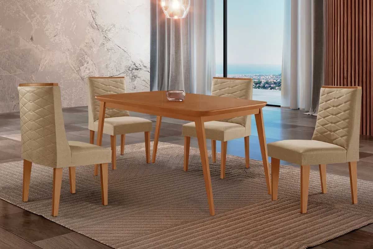 Sala Jantar Mesa Havana Curvo 120cm + 4 Cadeiras Dafne - Rufato