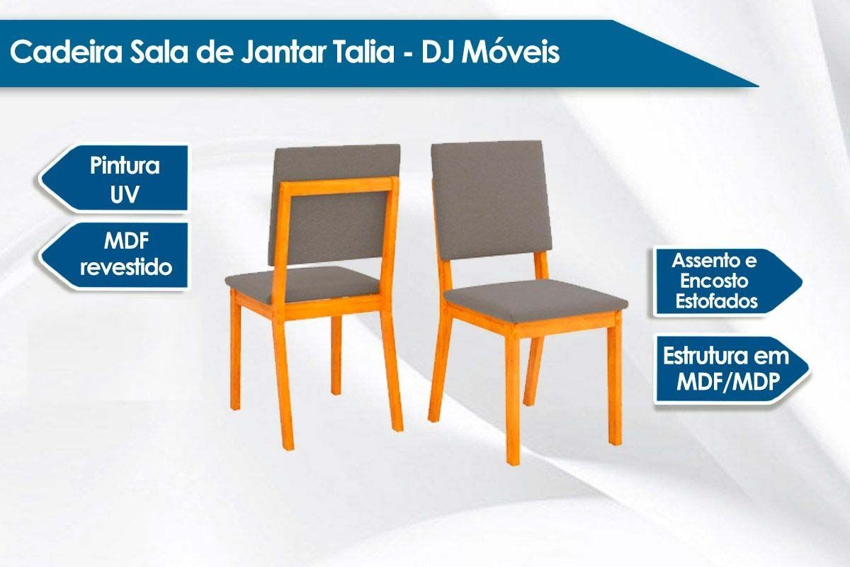 Sala de Jantar Completa Itália c/ Tampo Madeirado c/ Vidro Curvo 136x136cm e 6 Cadeiras Talia - DJ Móveis
