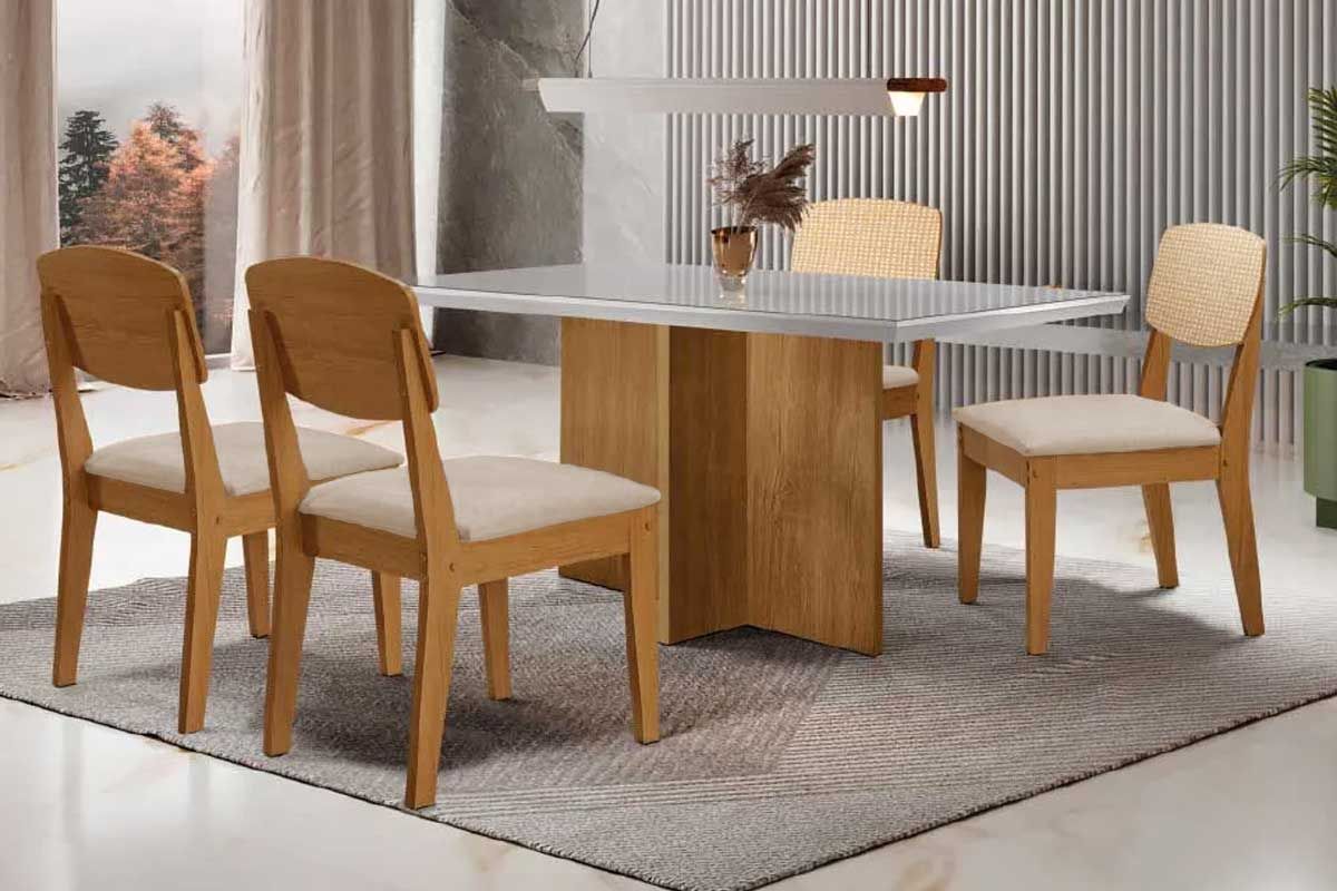 Sala Jantar Mesa Berlim Curvo 120cm + 4 Cadeiras Havana - Rufato