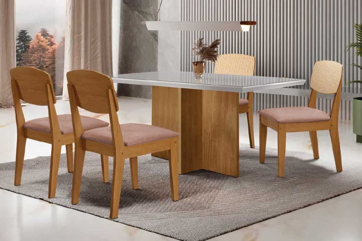 Sala Jantar Mesa Berlim Curvo 120cm + 4 Cadeiras Havana - Rufato
