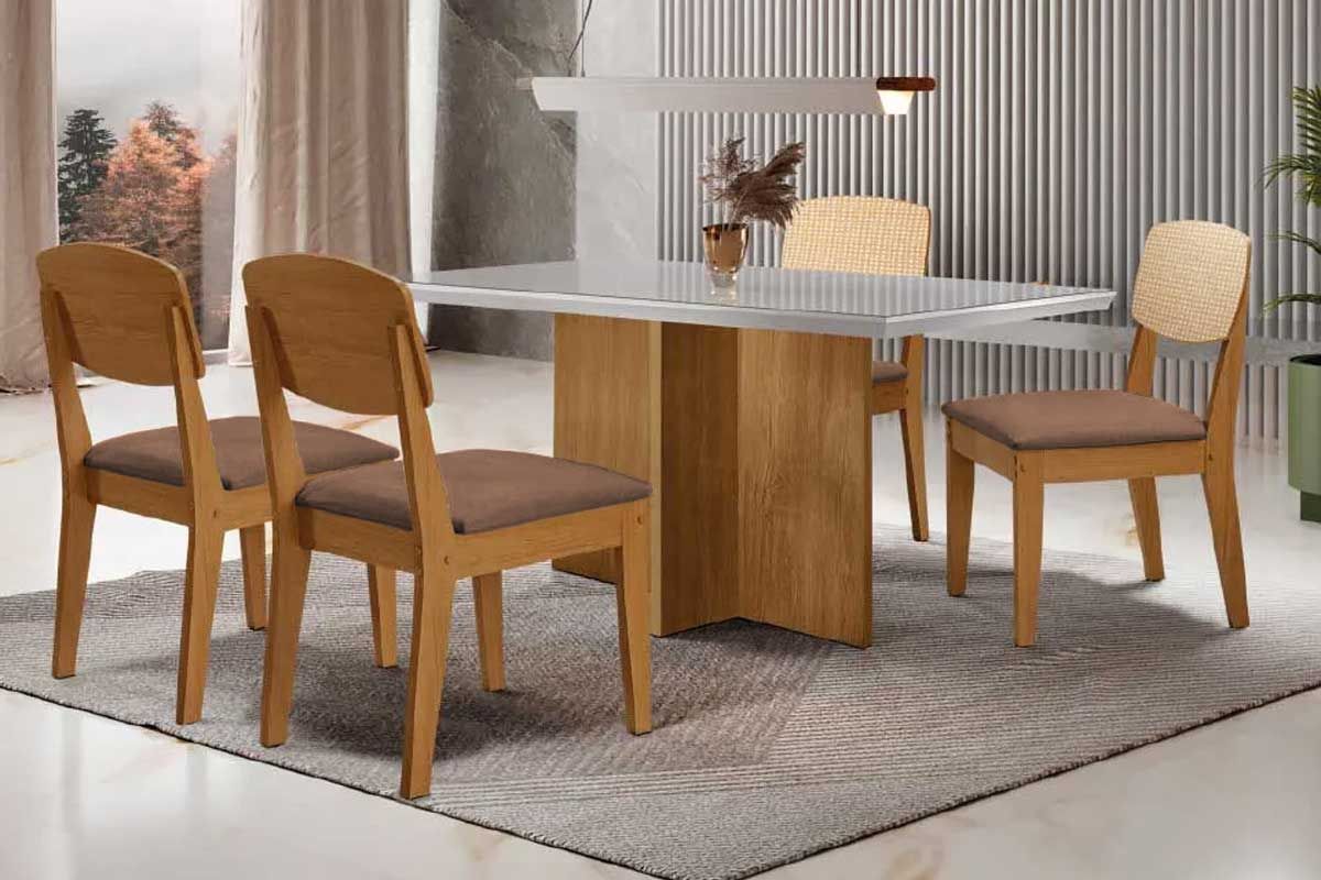 Sala Jantar Mesa Berlim Curvo 120cm + 4 Cadeiras Havana - Rufato