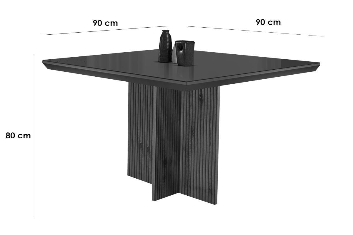 Sala Jantar Mesa Berlim Tampo c/ Vidro Curvo 90cm+ 4 Cadeiras Dakota Madeira - Rufato