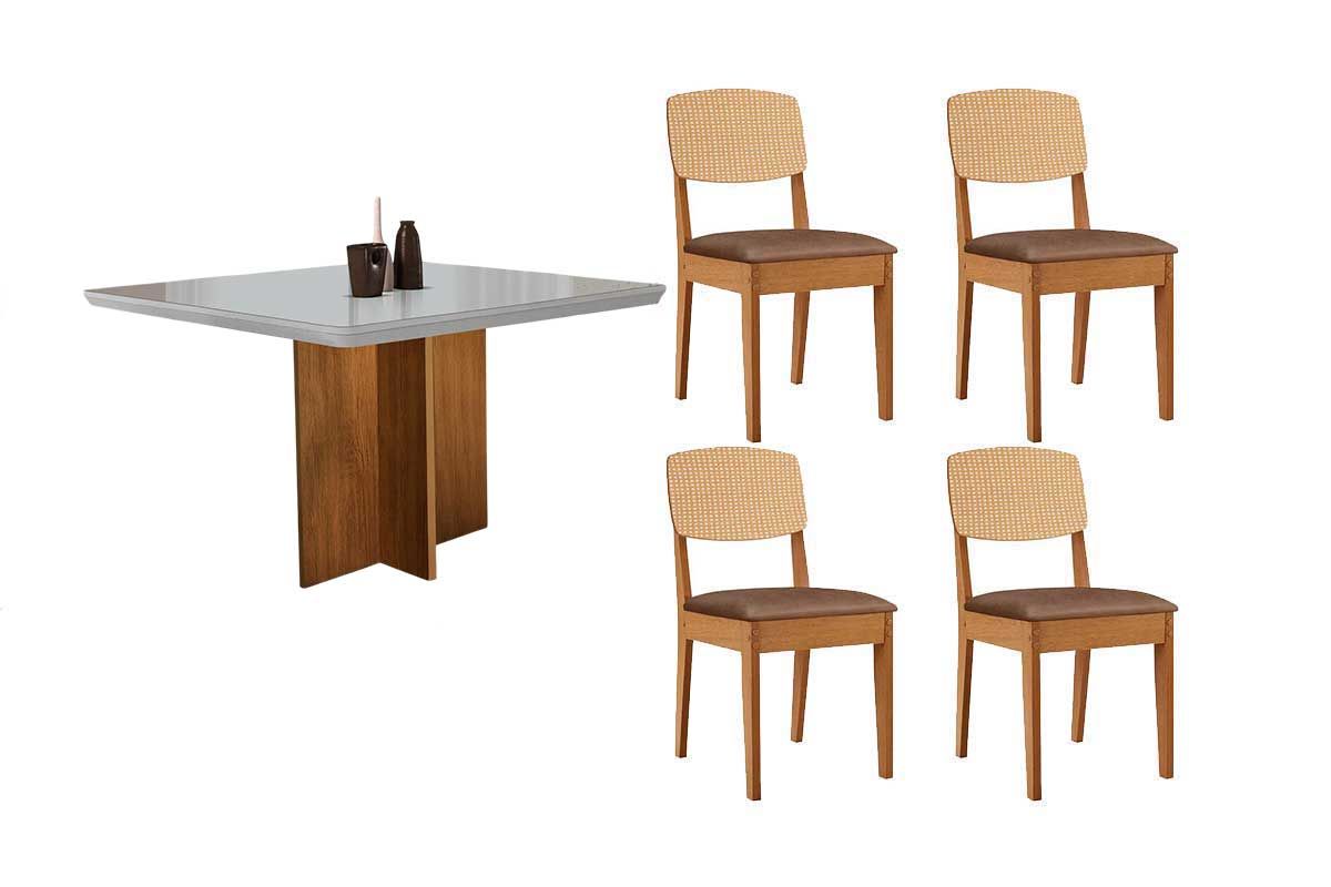 Sala Jantar Mesa Berlim Curvo 90cm + 4 Cadeiras Havana - Rufato