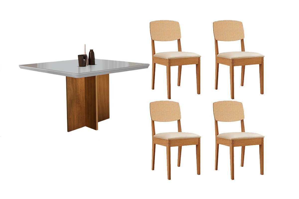 Sala Jantar Mesa Berlim Curvo 90cm + 4 Cadeiras Havana - Rufato