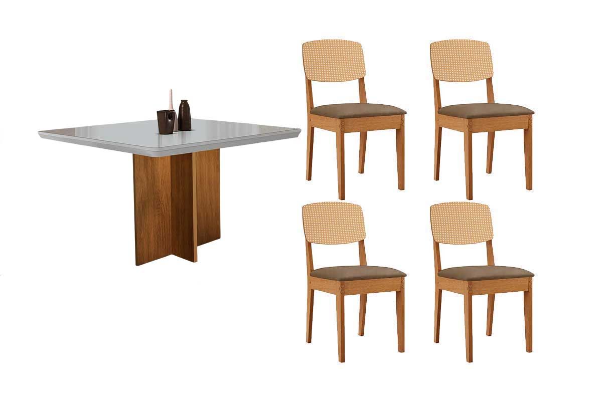 Sala Jantar Mesa Berlim Curvo 90cm + 4 Cadeiras Havana - Rufato