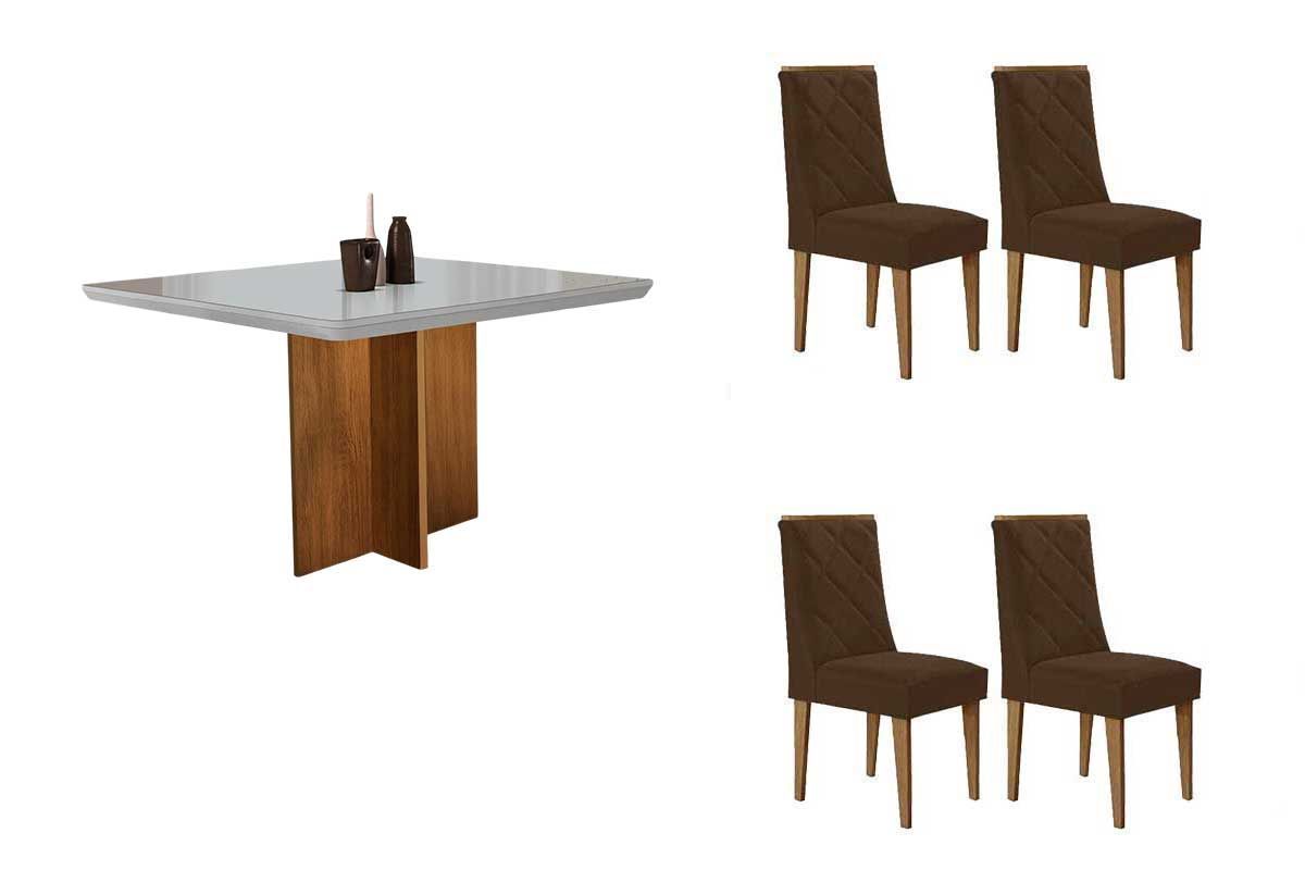 Sala Jantar Mesa Berlim Tampo c/ Vidro Curvo 90cm+4 Cadeiras Pietá Madeira - Rufato