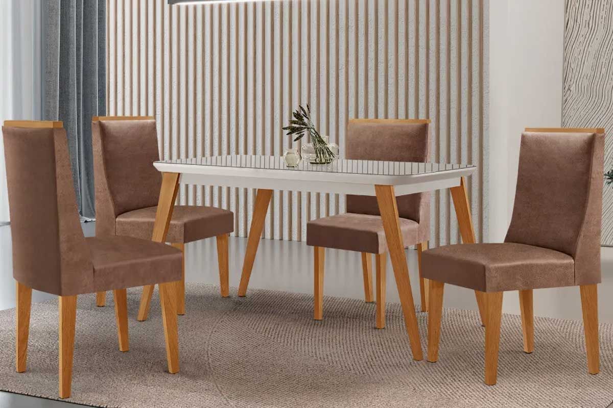 Sala Jantar Mesa Havana Curvo 120cm + 4 Cadeiras Dakota - Rufato