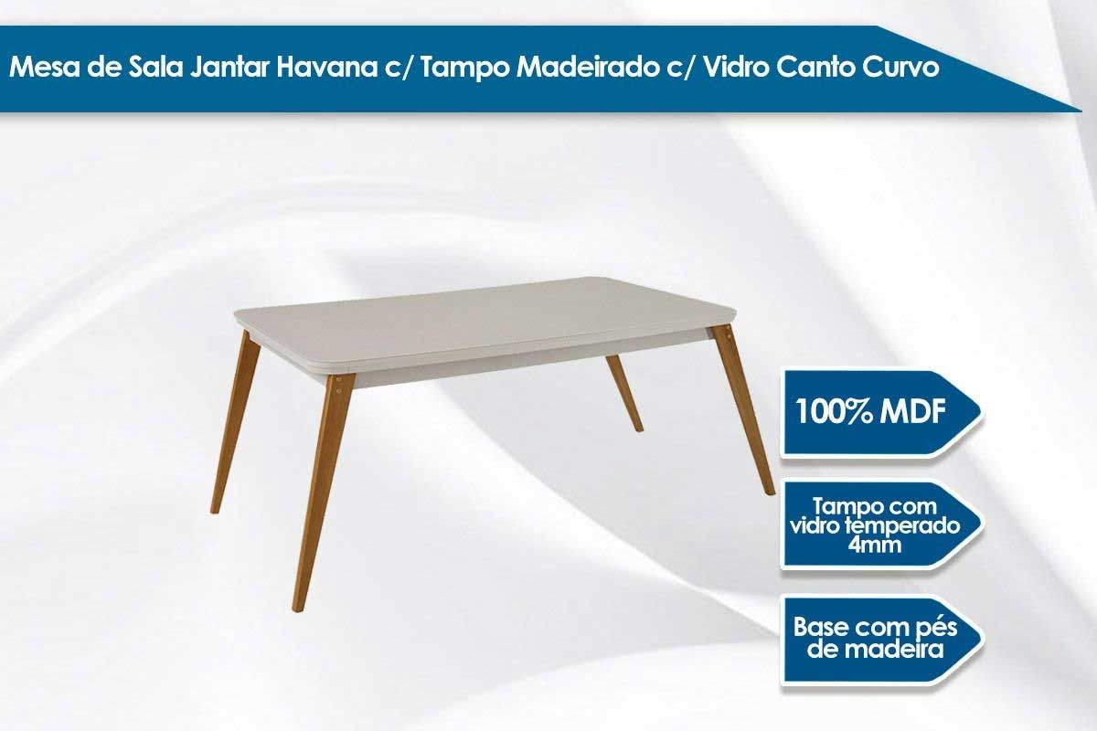 Sala Jantar Mesa Havana Curvo 120cm + 4 Cadeiras Dakota - Rufato