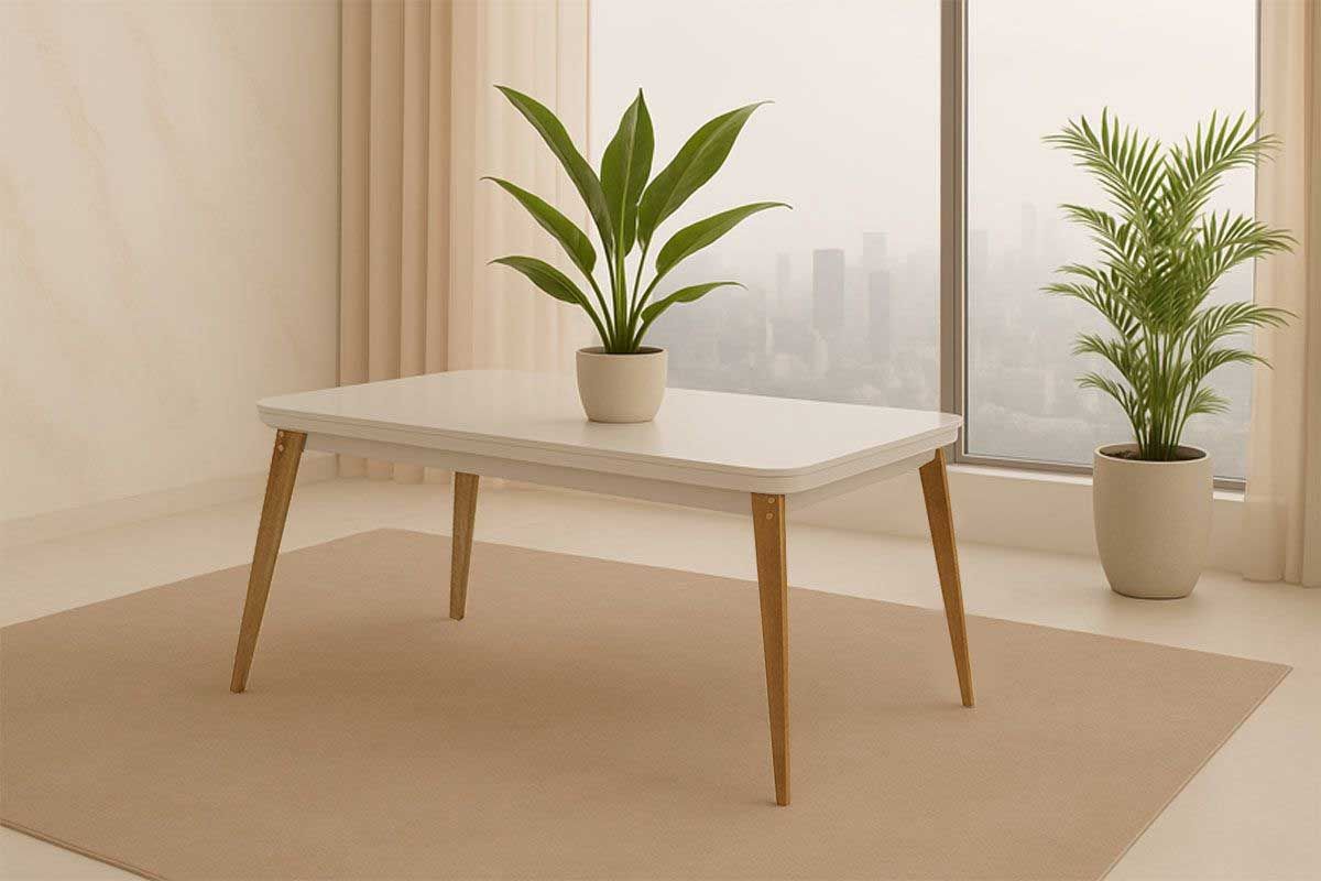 Sala Jantar Mesa Havana Curvo 120cm + 4 Cadeiras Dakota - Rufato