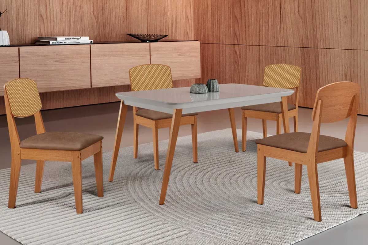 Sala Jantar Mesa Havana Curvo 120cm + 4 Cadeiras Havana - Rufato