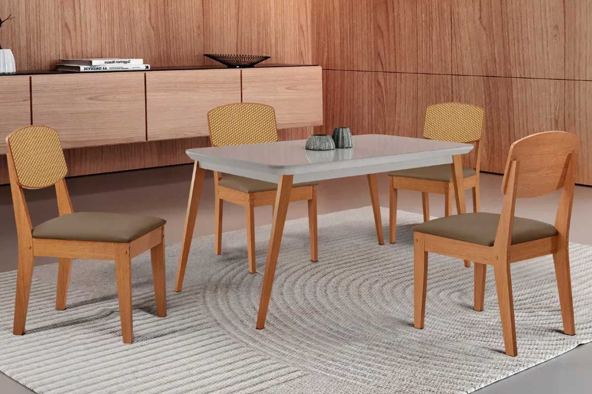 Sala Jantar Mesa Havana Curvo 120cm + 4 Cadeiras Havana - Rufato