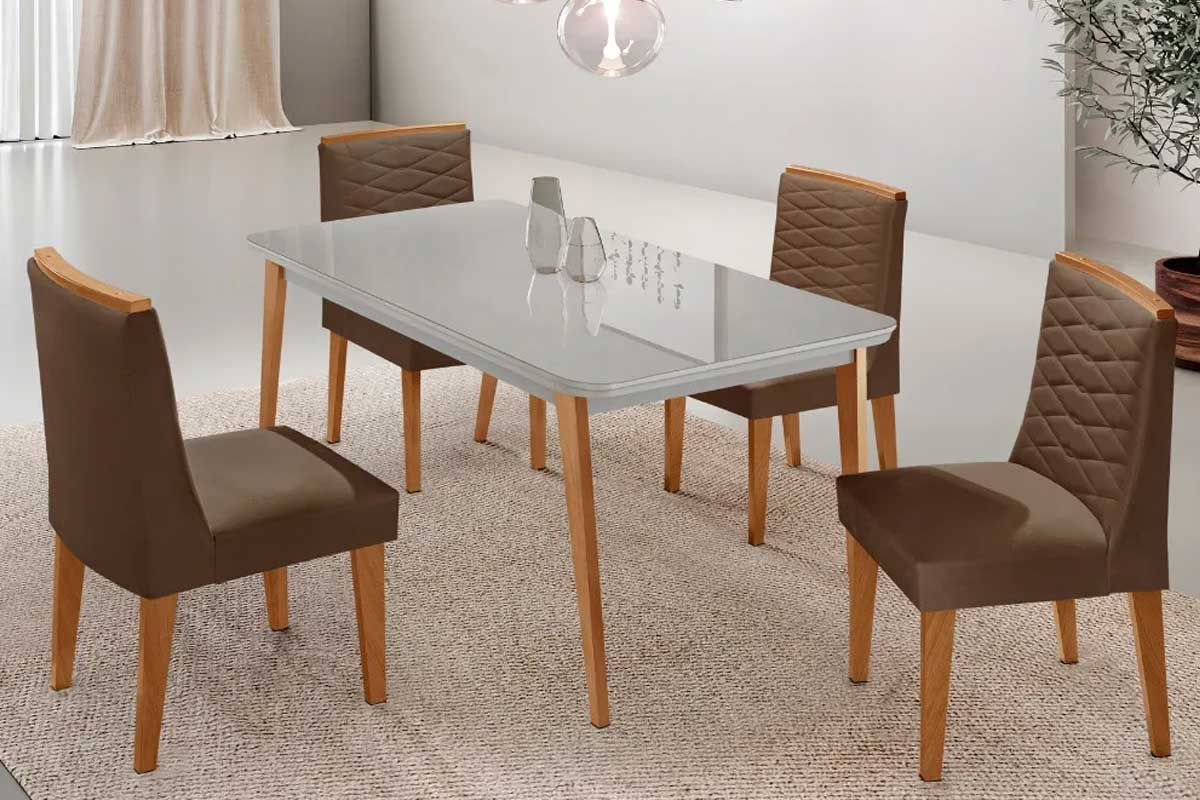 Sala Jantar Mesa Havana Curvo 120cm + 4 Cadeiras Maldivas - Rufato