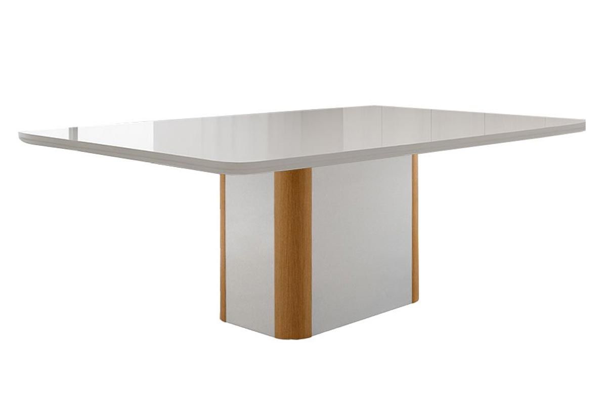 Sala Jantar Mesa Pietá Tampo c/ Vidro Curvo 120cm+4 Cadeiras Dakota Madeira - Rufato