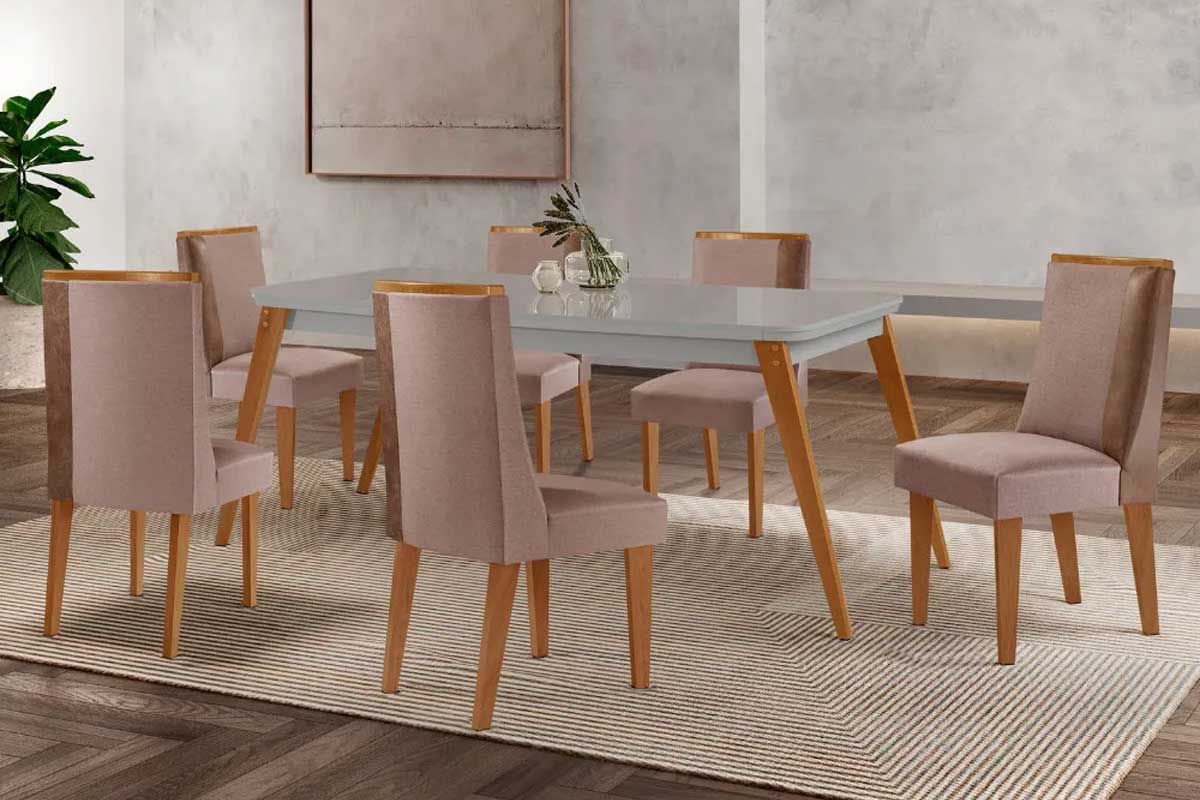 Sala Jantar Mesa Havana Curvo 180cm + 6 Cadeiras Tilia - Rufato
