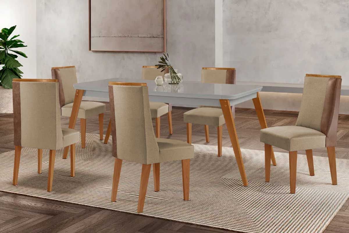 Sala Jantar Mesa Havana Curvo 180cm + 6 Cadeiras Tilia - Rufato