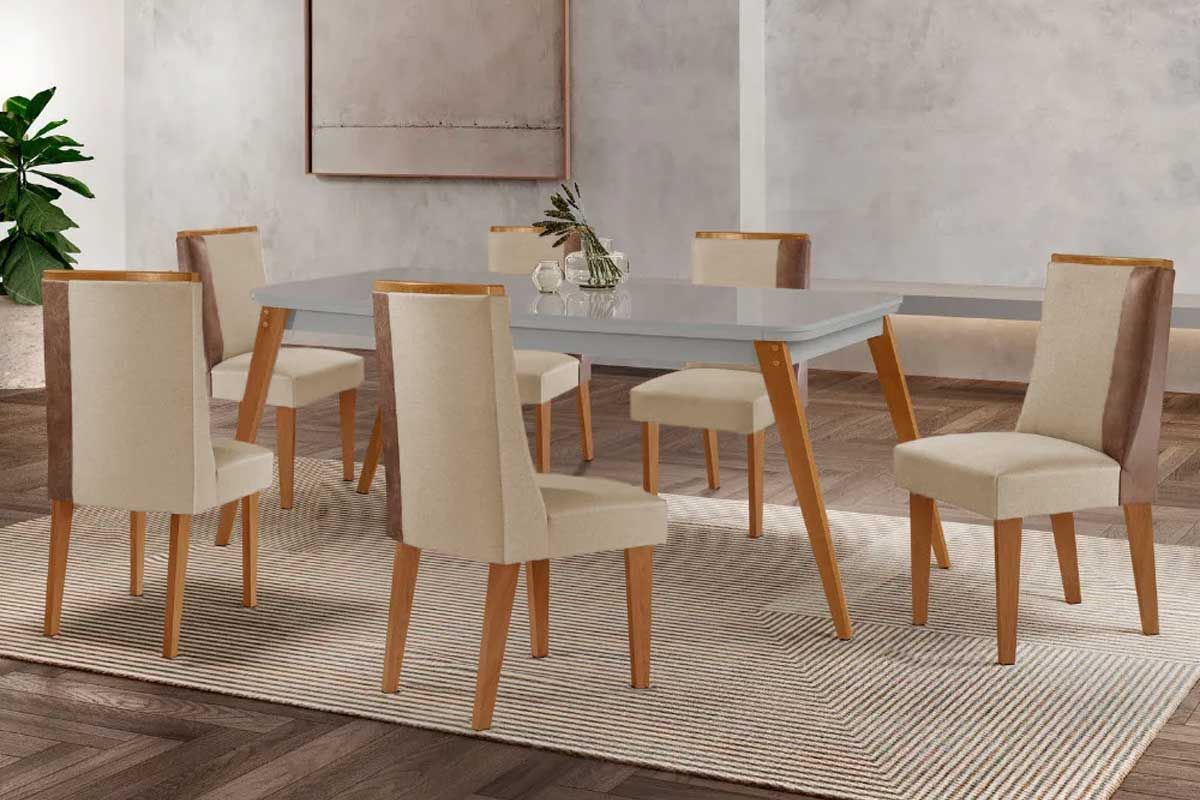 Sala Jantar Mesa Havana Curvo 180cm + 6 Cadeiras Tilia - Rufato