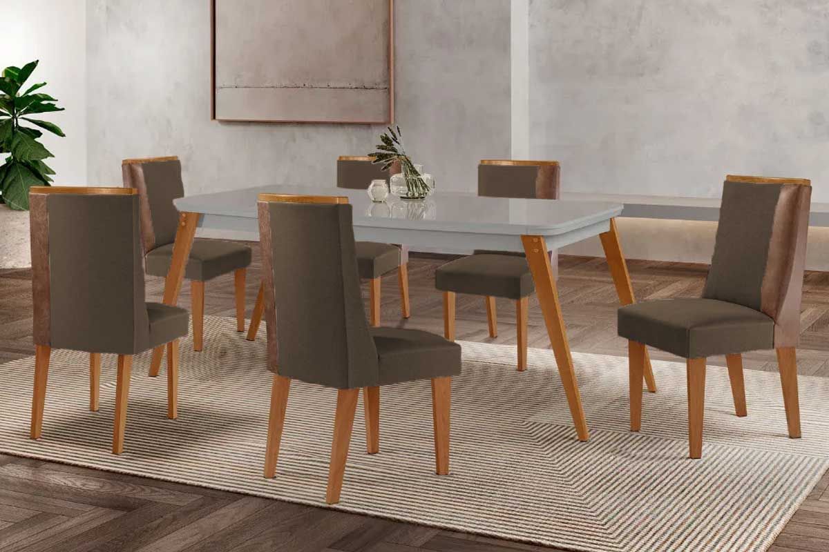 Sala Jantar Mesa Havana Curvo 180cm + 6 Cadeiras Tilia - Rufato
