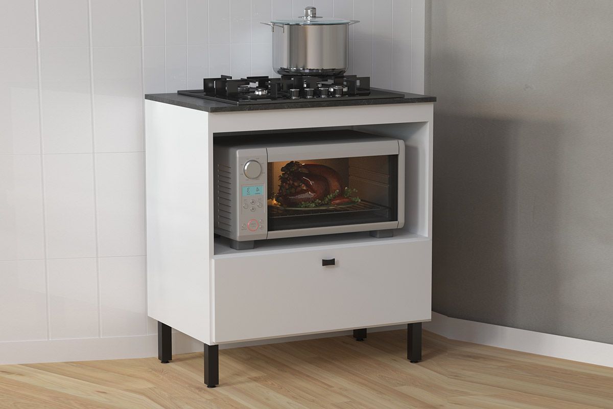 Balcão Cozinha Tecno Mobili p/ Cooktop c/Tampo BL3315 c/1 Porta e 1 Nicho 75cmBranco/Marmore Lunar Balcão Cozinha Tecno Mobili p/ Cooktop c/Tampo BL3315 c/1 Porta e 1 Nicho 75cmBranco/Marmore Lunar