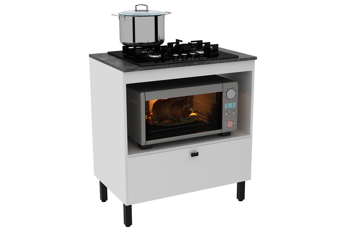 Balcão Cozinha Tecno Mobili p/ Cooktop c/Tampo BL3315 c/1 Porta e 1 Nicho 75cmBranco/Marmore Lunar Balcão Cozinha Tecno Mobili p/ Cooktop c/Tampo BL3315 c/1 Porta e 1 Nicho 75cmBranco/Marmore Lunar