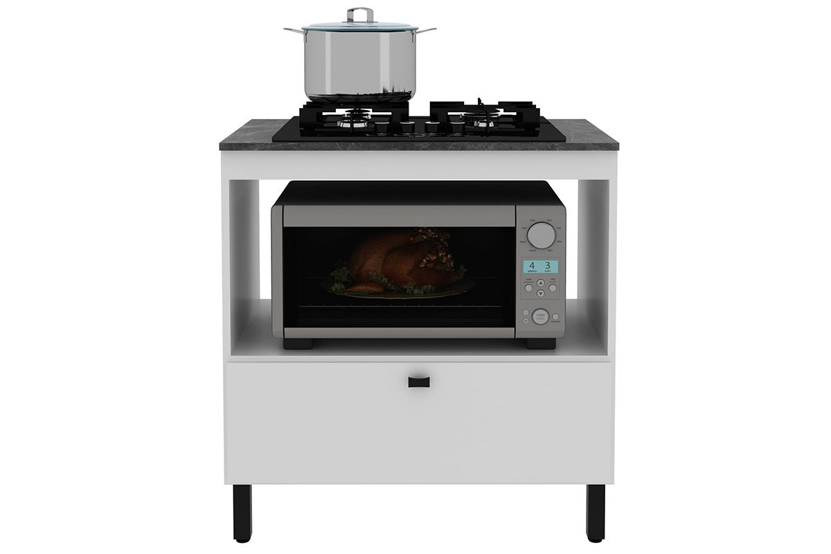 Balcão Cozinha Tecno Mobili p/ Cooktop c/Tampo BL3315 c/1 Porta e 1 Nicho 75cmBranco/Marmore Lunar Balcão Cozinha Tecno Mobili p/ Cooktop c/Tampo BL3315 c/1 Porta e 1 Nicho 75cmBranco/Marmore Lunar