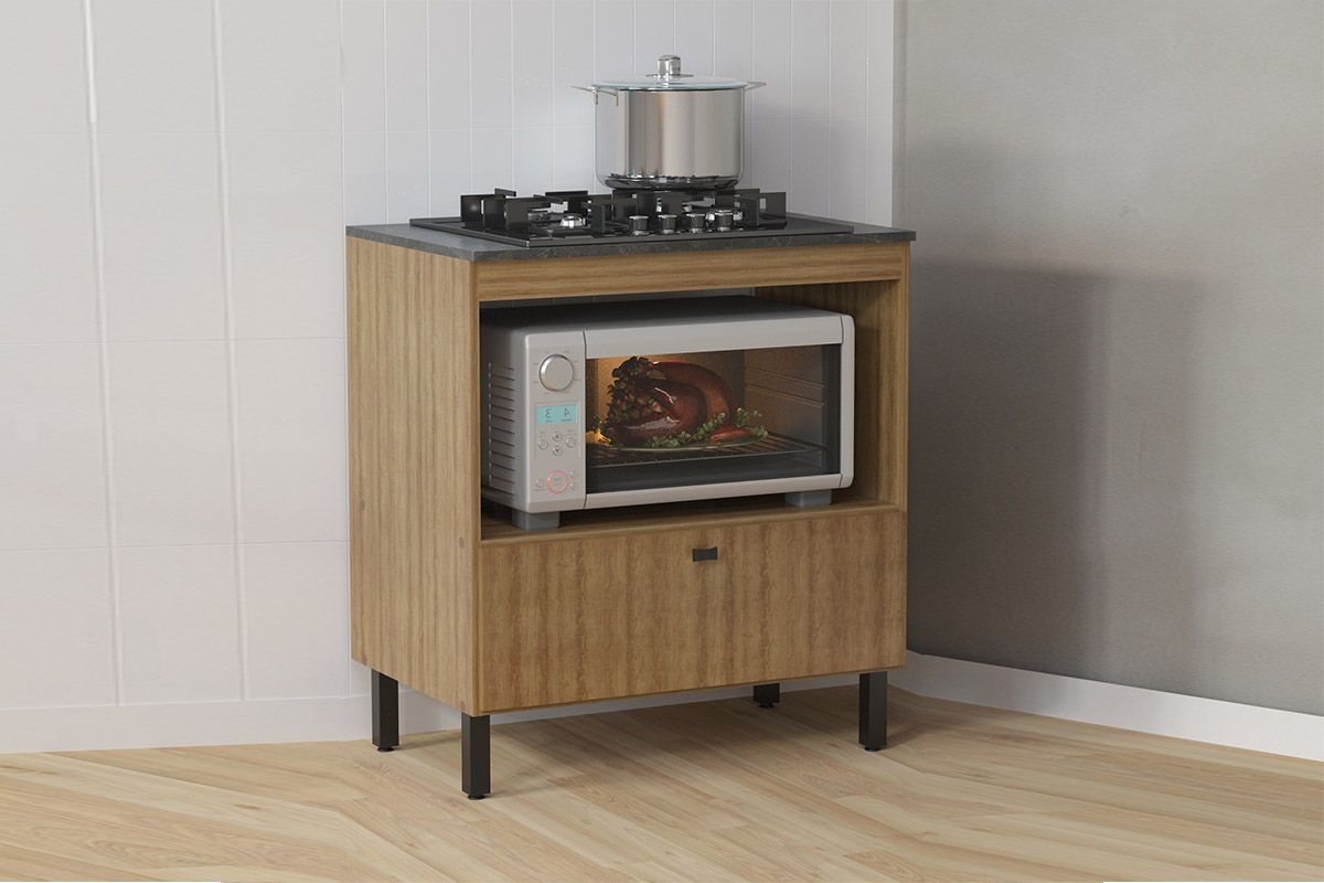 Balcão Cozinha Tecno Mobili p/ Cooktop c/Tampo BL3315 c/1 Porta e 1 Nicho 75cmAmêndoa/Marmore Lunar Balcão Cozinha Tecno Mobili p/ Cooktop c/Tampo BL3315 c/1 Porta e 1 Nicho 75cmAmêndoa/Marmore Lunar