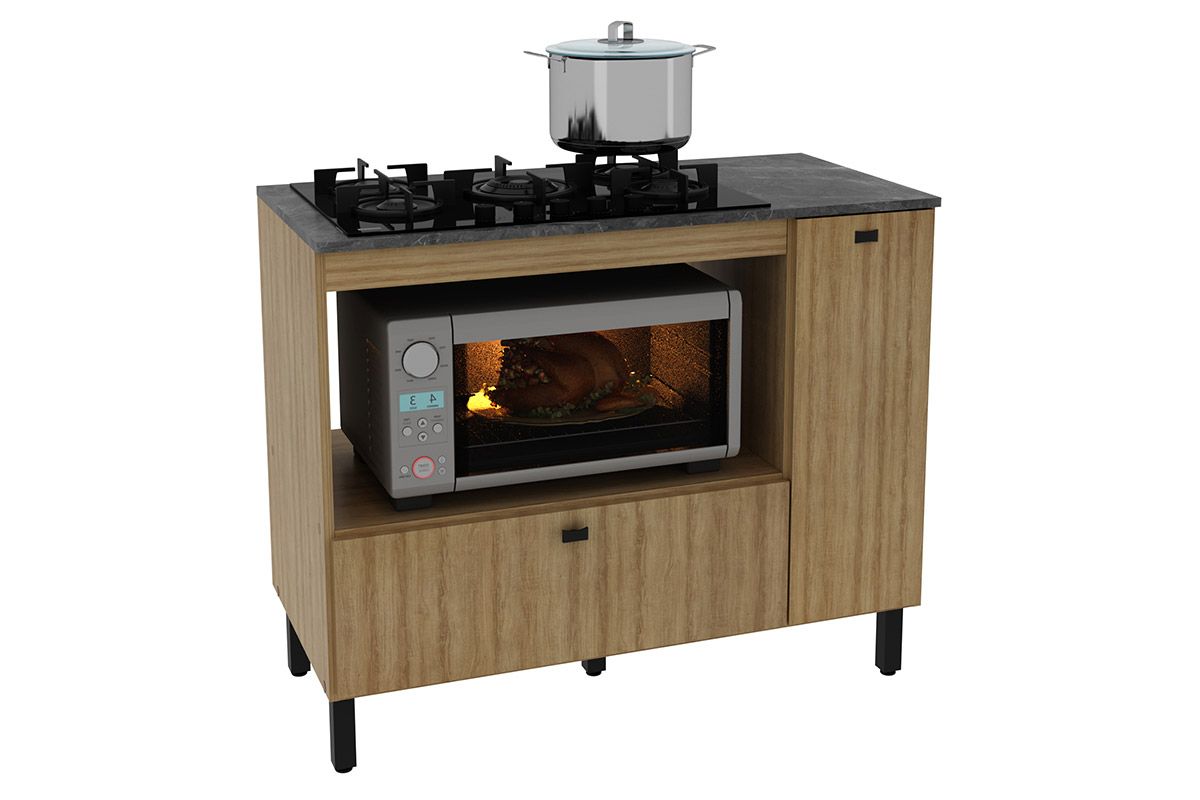 Balcão Cozinha Tecno Mobili p/ Cooktop c/Tampo BL3316 c/2 Portas e 1 Nicho 100cm