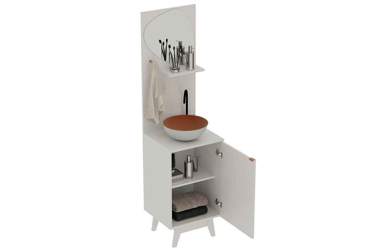 Conjunto Banheiro c/Pés BN3684 s/ Cuba c/1 Porta e Espelho Tecno Mobili